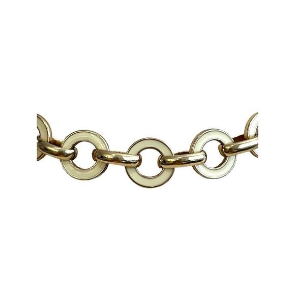 Anne Klein Circle Link Goldtone Necklace Cream Enamel Accents 17" + 2.75" - Picture 1 of 7